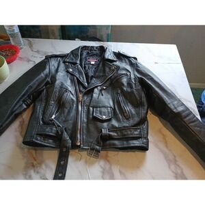 Vintage Y2K Bikers Leather Stuff Black Heavy Leather Motorcycle Jacket Sz 40 (M)